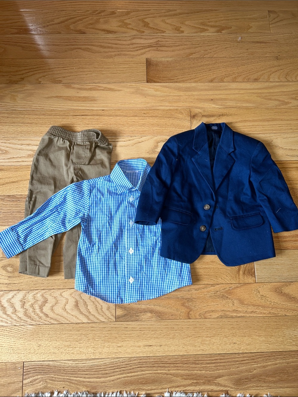Nautica Toddler Navy Blazer with Blue Gingham Shirt and Tan Pants